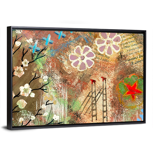 Vintage Cherry Blossom Collage Canvas Wall Art