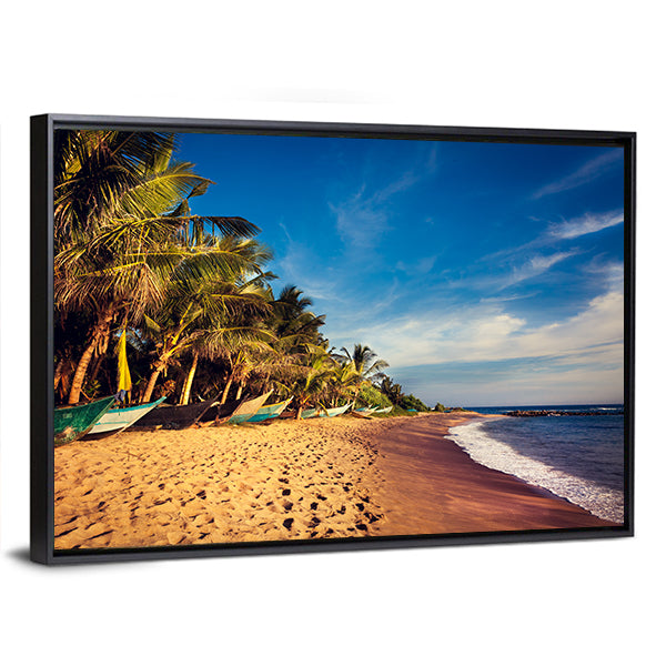 Boats On A Tropical Beach In Mirissa South Sri Lanka Canvas Wall Art