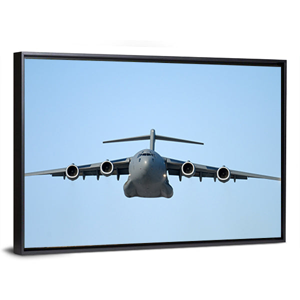 Flying Military Transport Plane Canvas Wall Art