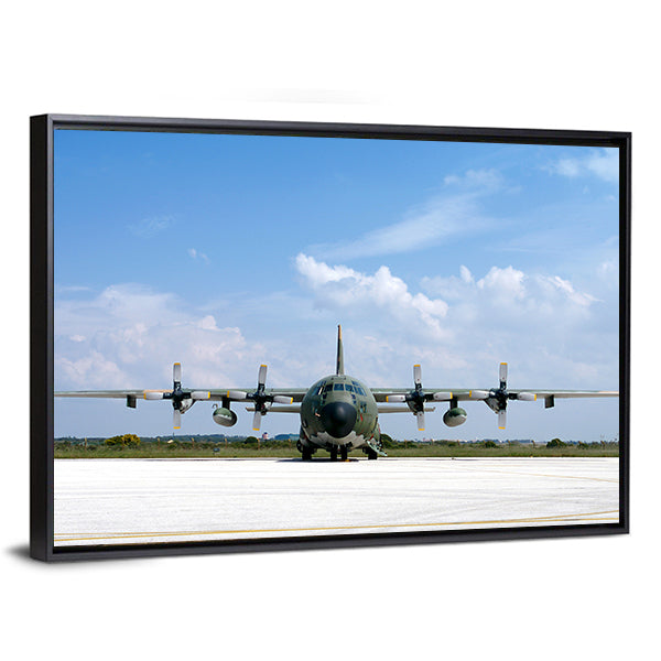 Military Airplane Parked At An Airbase Canvas Wall Art