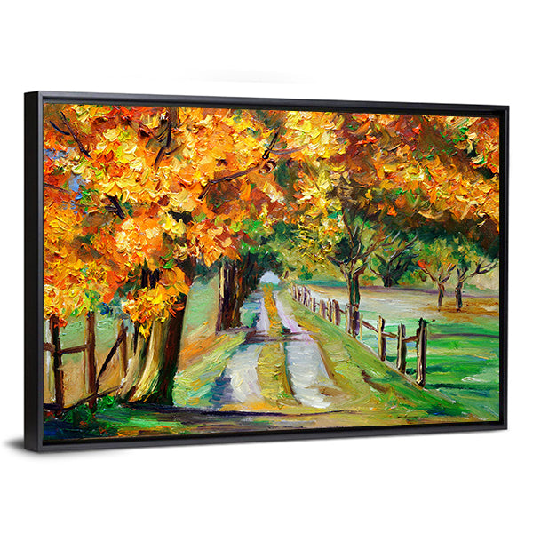 Country Road Through Golden Maples Canvas Wall Art