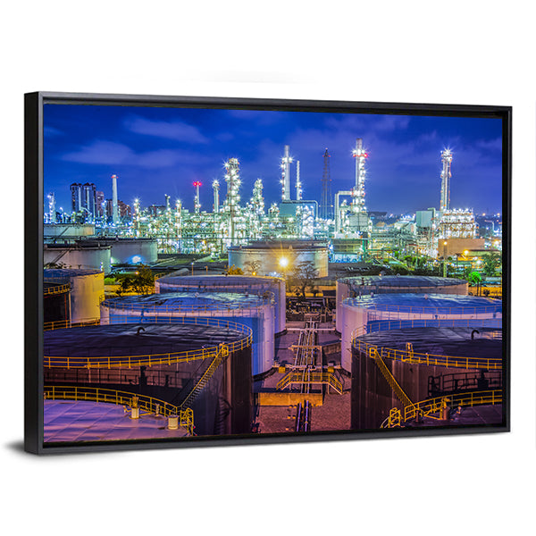 Oil Refinery at Night Canvas Wall Art