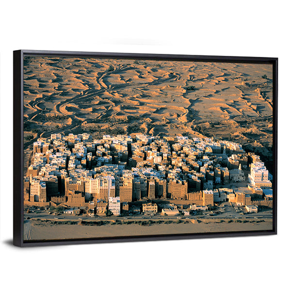 Desert Settlement at Golden Hour Canvas Wall Art