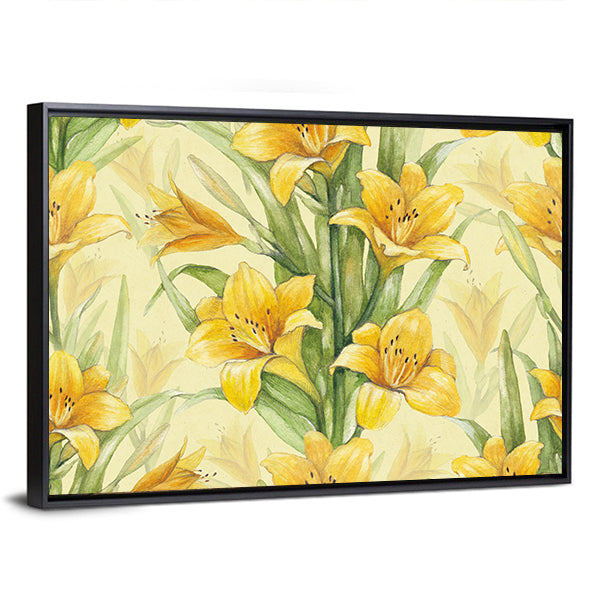 Yellow Lily Floral Pattern Canvas Wall Art