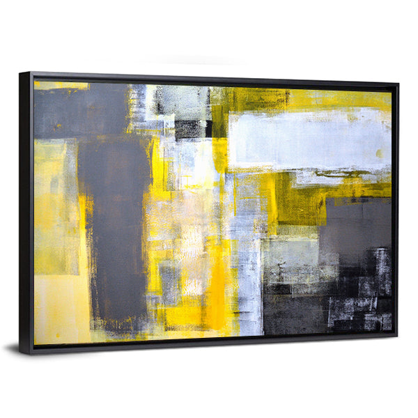 Layered Geometric Abstract with Yellow Bars Canvas Wall Art