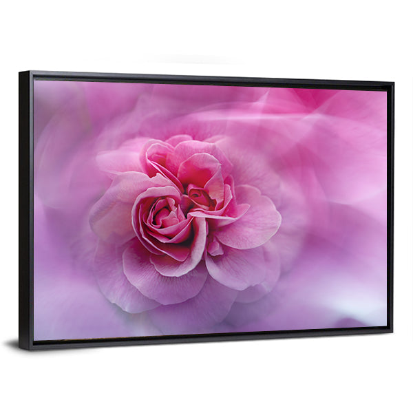 Scenic Rose Abstract Canvas Wall Art in white, purple and pink, framed canvas, product view on a white background