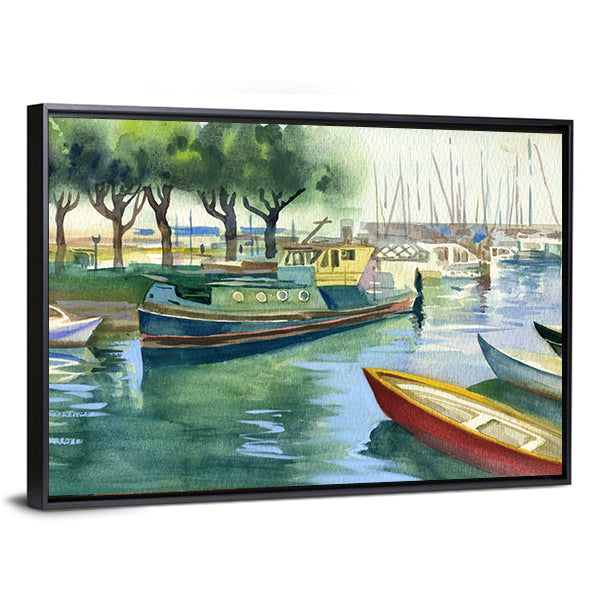Watercolor Boats Canal Canvas Wall Art