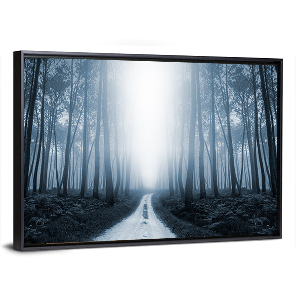 Scary Misty Road In The Forest Canvas Wall Art