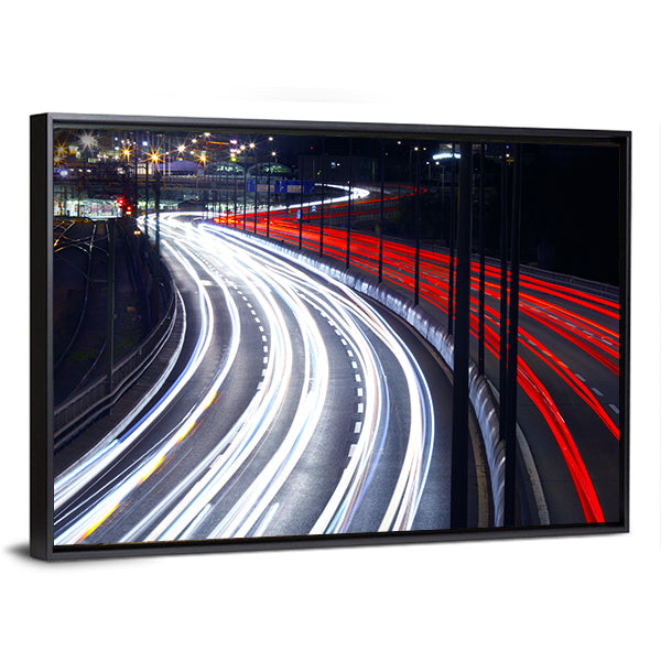 Light Trails From Cars In Stockholm Canvas Wall Art