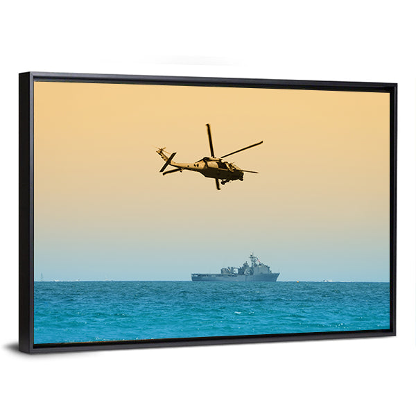 Military Helicopter On Patrol Canvas Wall Art