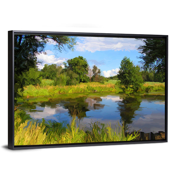 Hand Drawn Summer Lake Canvas Wall Art