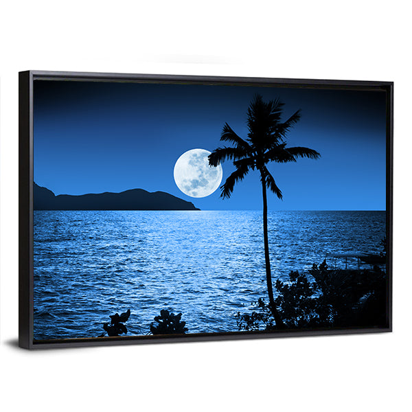 Full Moon Over Ocean Canvas Wall Art
