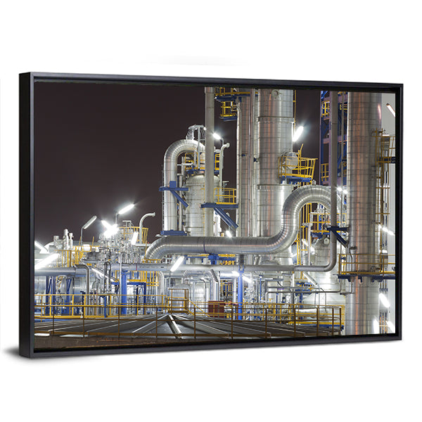 Chemical Industrial Plant at Night Canvas Wall Art