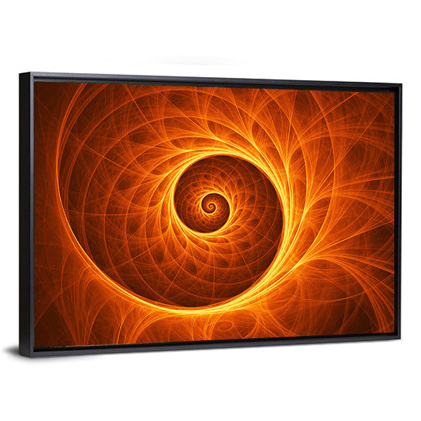 Fire Spiral Abstract Canvas Wall Art in brown, orange and yellow, framed canvas, product view on a white background
