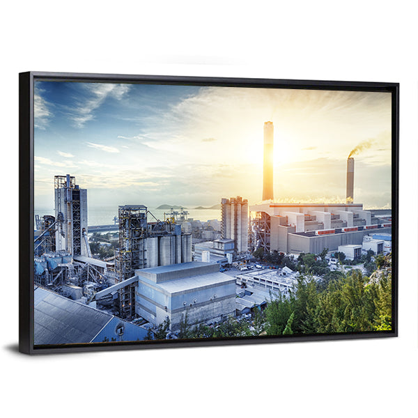 Glowing Petrochemical Plant at Sunset Canvas Wall Art