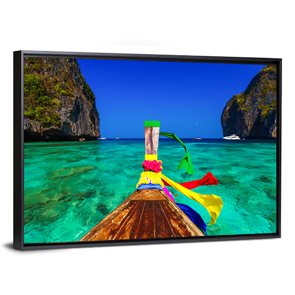 Traditional Longtail Boat In Maya Bay Canvas Wall Art