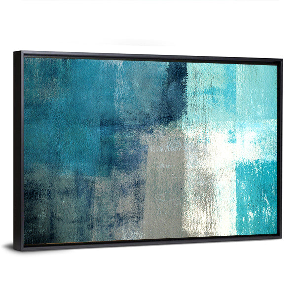 Layered Turquoise Abstract Rectangles Canvas Wall Art