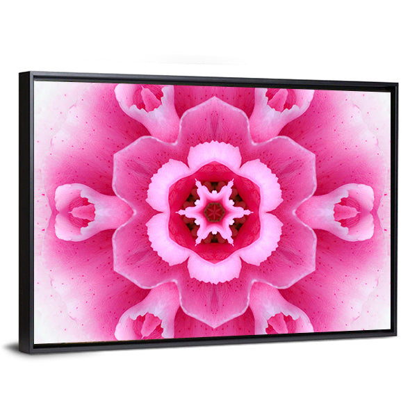 Pink Concentric Flower Canvas Wall Art in white and pink, framed canvas, product view on a white background