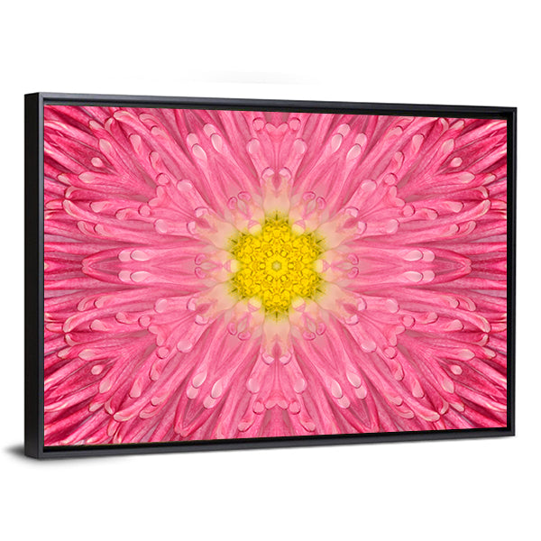 Daisy Pink Flower Canvas Wall Art in yellow and pink, framed canvas, product view on a white background