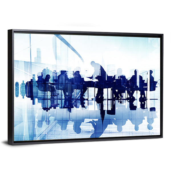 Business Meeting Double Exposure Canvas Wall Art