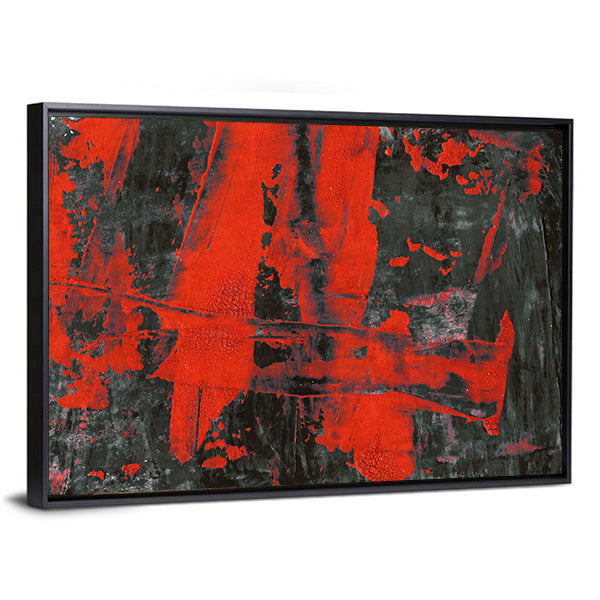 Watercolor Brush Strokes Canvas Wall Art in black, gray and red, framed canvas, product view on a white background