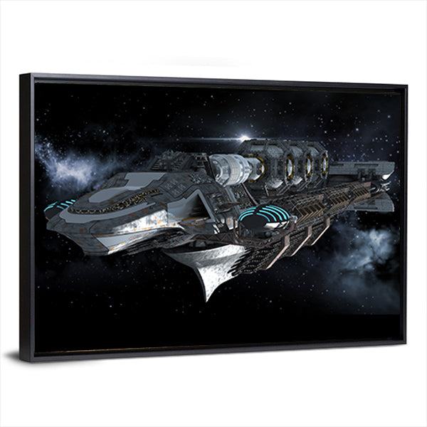 Alien Battleship in Deep Space Canvas Wall Art