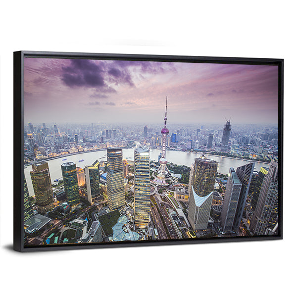 Pudong Financial District In Shanghai Canvas Wall Art