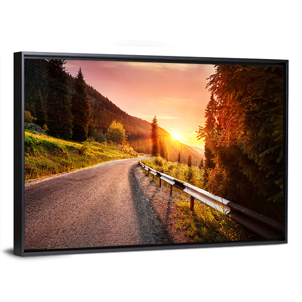 Mountain Road at Sunset in Kazakhstan Canvas Wall Art