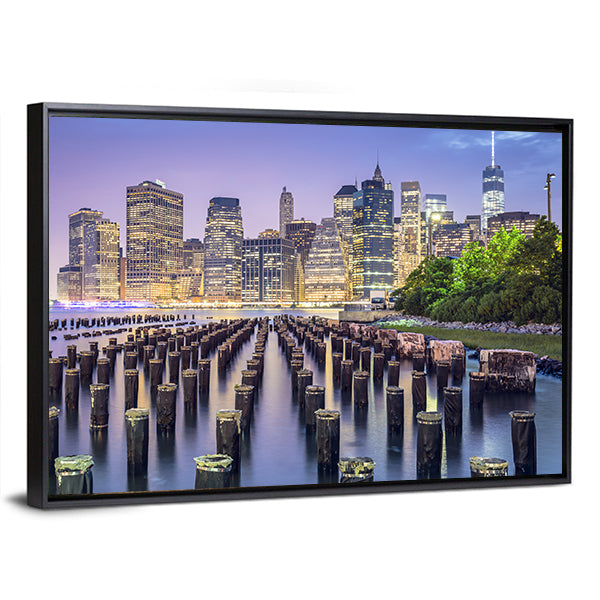 New York City Skyline At Night Canvas Wall Art