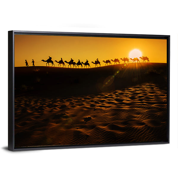 Camel Caravan at Sunset Canvas Wall Art