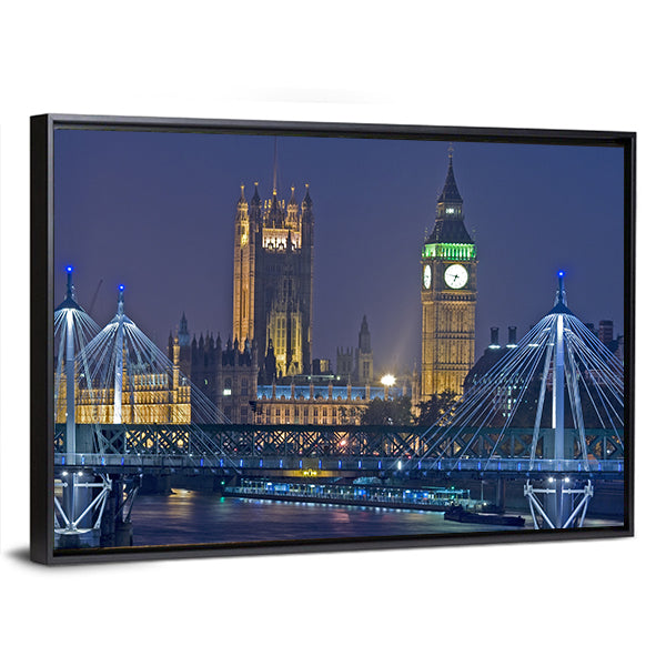 London Landmark Big Ben At Night Canvas Wall Art