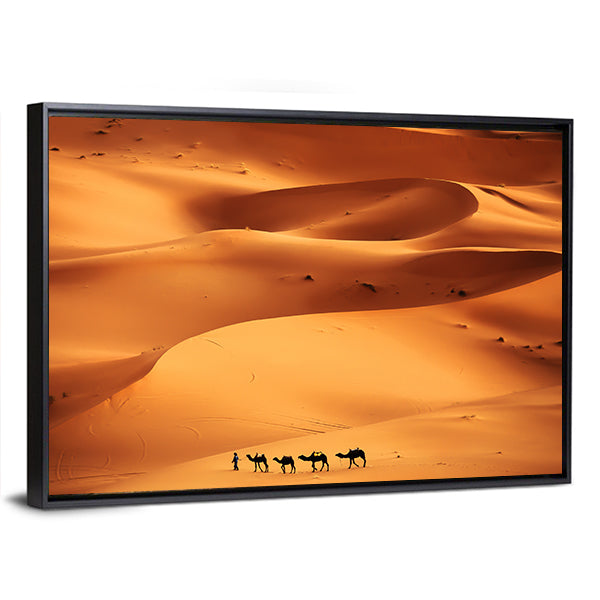 Camel Caravan Across Sahara Sand Dunes Canvas Wall Art