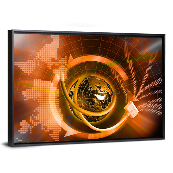 Wired Globe with Binary Code Canvas Wall Art