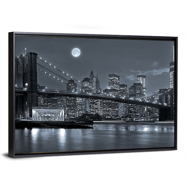 Brooklyn Bridge and Lower Manhattan by Moonlight Canvas Wall Art