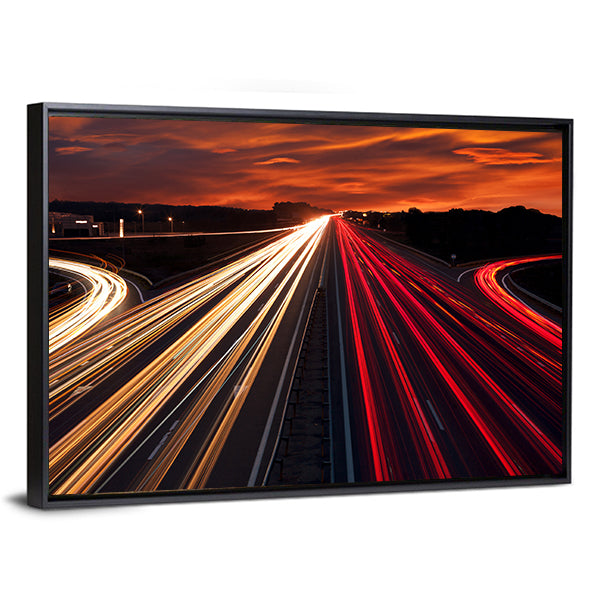 Motorway Light Trails at Sunset Canvas Wall Art