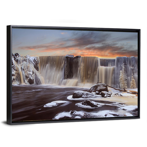 Winter Falls In Finnish Dam Canvas Wall Art