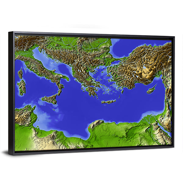 Shaded Relief Map of the Mediterranean Canvas Wall Art