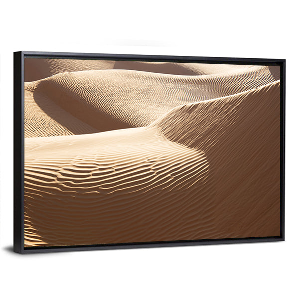 Sahara Sand Dunes Close-up Canvas Wall Art in beige, brown and gold, framed canvas, product view on a white background