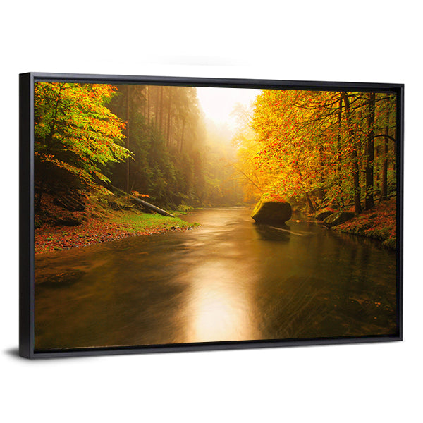 Sunset Above Mountain River Canvas Wall Art