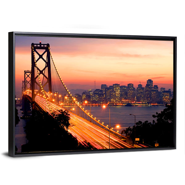 San Francisco And Bay Bridge At Sunset Canvas Wall Art