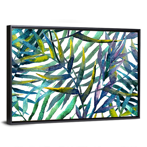Abstract Tropical Leaves in Teal and Green Canvas Wall Art