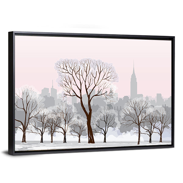 Snow Alley with Empire State Silhouette Canvas Wall Art