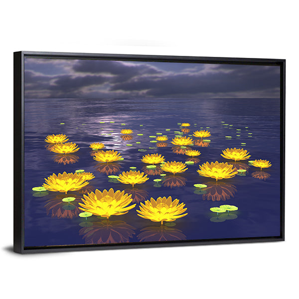 Yellow Water Lilies at Twilight Canvas Wall Art