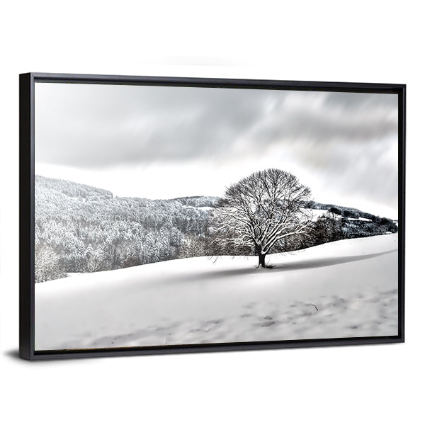Lonely Tree in Snowy Landscape Canvas Wall Art