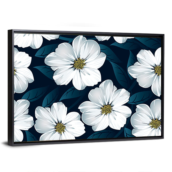 White Floral Seamless Pattern Canvas Wall Art