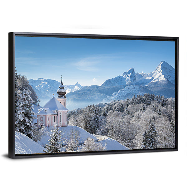 Snowy Alps With Church In Bavaria Canvas Wall Art