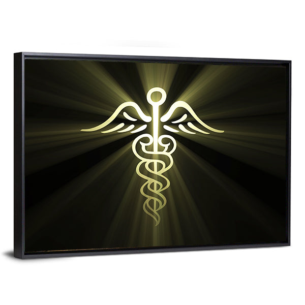 Golden Caduceus with Radiant Light Canvas Wall Art