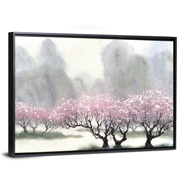Misty Spring Cherry Blossom Orchard Canvas Wall Art