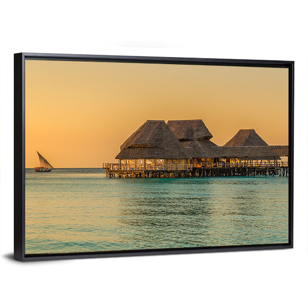 Bar On Water At Sunset In Zanzibar Tanzania Canvas Wall Art