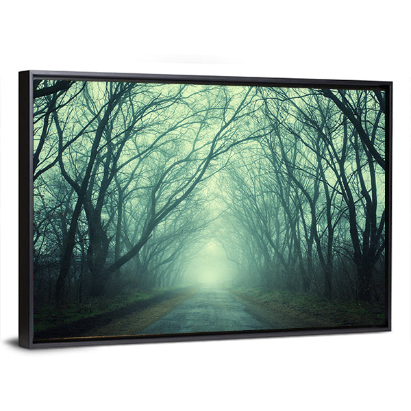 Mysterious Path In Dark Autumn Forest Canvas Wall Art